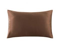 Ethereal Lomoer Kissenbezug, 100 % natürliche reine Seide, für Haar und Haut, 19 mm, hypoallergen, Fadenzahl 600, luxuriöses glattes Satin-Kissenbezug mit verstecktem Reißverschluss, elfenbeinfarben, Standardgröße Queen schokoladenbraun