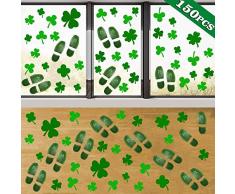 Camlinbo 150 Stück St. Patricks Day Aufkleber Dekorationen Kleeblatt Leprechauns Fußabdruck Fensteraufkleber, Irisch für Boden Tür St. Patricks Day Party Supplies Dekorationszubehör