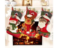 Set mit 3 Weihnachtsstrümpfen Dekoration mit niedlichem 3D-Plüsch Weihnachtsmann Schneemann Rentier Weihnachtsstrümpfe für Weihnachtsdekorationen Geschenke und Familienurlaub, 45,7 cm Medium Large Neue Formatvorlage 1
