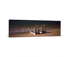 iCanvasART 1 Stück Adirondack Stuhl, auf den Strand, Bahamas Leinwand Kunstdruck Panorama Bilder, 12 x 36 x 3,8 cm
