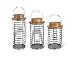 K&K Interiors 15553A Laternen, Metall, mit Holzdeckel, 3 Stück