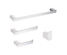 KTY rostfrei 4-teilig Bad Hardware Zubehör Set, Wie Handtuch Bar WC Papier Halter Handtuchhalter Bademantel Haken SUS 304 Edelstahl Wandhalterung zeitgemäßes quadratisches Stil, Poliert