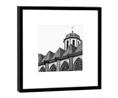COGNOSCO Fotografie im Holzrahmen: Liebfrauenkirche Frankfurt-Fotodruck-Format 27 x 27 cm-Rahmenfarbe Hochwertiges Wandbild, Geschenkidee oder Souvenir aus Hessen, Holz, Schwarz-Weiß, Rahmen