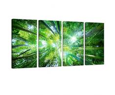 sechars 4-teiliges Leinwand Art Wand Low Angle View Grün Bambus mit Sonnenlicht Bild Kunstdruck auf Leinwand modernes Wohnzimmer Dekoration Natur Landschaft Artwork Zen Wand Decor gerahmt fertig zum Aufhängen