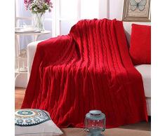 AGOOL Überwurf, Zopfmuster, Baumwolle, weich, bequem, maschinenwaschbar, Dekoration für alle Jahreszeiten, geeignet für Couch Sofa, Bett, Stuhl rot
