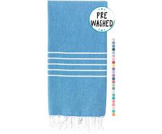 wetcat gewaschen Super Soft Türkisches Handtuch, 100% Baumwolle - Strand Decke, Pestemal Peshtemal,, Fouta, Überwurf - Für Bad, Strand, Pool, Picknick, Yoga, Fitnessraum, Wellness, Reisen - 94 x 177,8 cm - Katze blau