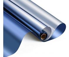 HooTown Fensterfolien, Tönungsfolie mit Wärmeregulierung, Sichtschutzfolie, für Zuhause, kein Kleber und kein Klebstoff 35.4 In x 32.8 Ft Silber, blau