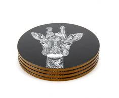 GEFEII Küche Natur Holz getränkeflecken Tisch Untersetzer mit Korkrückseite Passt Tasse und Wein Glas Geschenk Tischplatte Schützen Möbel, Set von 4 Round Giraffe