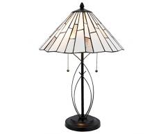 Lumilamp 5LL-5185 Tischleuchte Tischlampe Tiffany Stil Art Deco Weiss Ø 40 * 60 cm / E27 / max. 2x60 Watt handgefertigt Glasschirm dekoratives Buntglas Retro Antik Stil