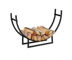Relaxdays Kaminholzregal, halbrund, Innenbereich, pulverbeschichteter Stahl, Brennholzregal, HxBxT 55x92x21 cm, schwarz, 1 Stück