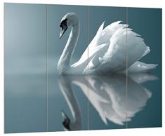Pixxprint HBVs_2190_80x60 prächtiger Schwan spiegelnd in Wasser MDF-Holzbild im Bretterlook Wanddekoration, bunt, 80 x 60 x 2 cm