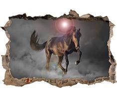 Pixxprint 3D_WD_5065_62x42 elegantes Pferd beim springen Wanddurchbruch 3D Wandtattoo, Vinyl, schwarz / weiß, 62 x 42 x 0,02 cm