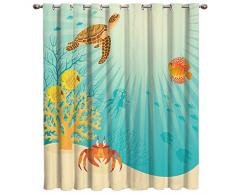 Verdunkelungsvorhänge für Fenster, Verdunkelungsvorhänge für Kinderzimmer / Schiebetür / Glastür / Schildkröte / Krebs / Fische unter der Sonne, Tüllenvorhänge für Wohnzimmer / Küche / Büro, 1 Vorhang 52x96in Beachpik3400