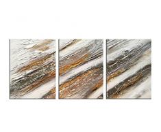 HLJ 3 Stück Handgefertigt Abstrakt Modern Öl Gemälde gerahmt auf Leinwand fertig Zum aufhängen auf Badezimmer Wohnzimmer Wand Dekoration Small Golden Line B