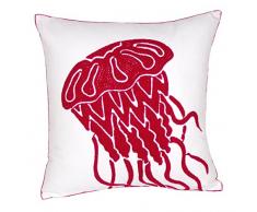 bestickt niedliches Nautisches Design Kopfkissen Bezüge, quadratisch 45,7 cm dekorativ Leinwand Kissen Bezug für nautischen Stil deco durch decopow Red-jellyfish