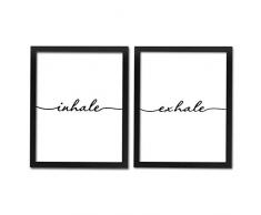 HPNIUB Kunstdruck, gerahmt, Inhale-Ausatmen, 2-teiliges Set, 25,4 x 20,3 cm, fertig zum Aufhängen, Meditations-Kunstdruck, schwarz-weiß, Yoga-Wandbild, modernes Zen-Druck, Leinwand-Poster für Schlafzimmer