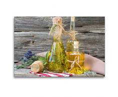 Calvendo Premium Textil-Leinwand 120 cm x 80 cm quer, Kräuteröle und Kräutersalz für das ganze Jahr | Wandbild, Bild auf Keilrahmen, Fertigbild auf echter Gesunde Küche Lifestyle Lifestyle