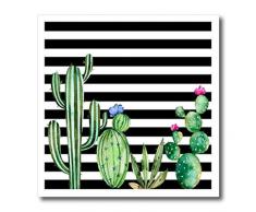 3drose HT 263545 _ 3 schwarz und weiß Streifen Watercolor blühenden Kaktus Eisen auf Wärmeübertragung, 25,4 cm