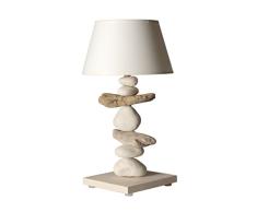 Bo Time Nachttischlampe, Meeresrand, aus Holz und Kieselsteinen, personalisierbar, handgefertigt in Frankreich von einem Artisan (40 cm)