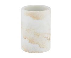 WENKO Zahnputzbecher Odos, hochwertiger Zahnbürstenhalter aus stabilem Polyresin in Marmor Optik, Ø 8 x 10 cm, Weiß/Gold