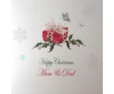 WHITE COTTON CARDS X119 Weihnachtskarte mit Aufschrift Happy Christmas Mum and Dad, handgemacht, Geschenk-Motiv, Weiß