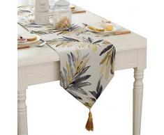 ZebraSmile Verschiedene Größen 100% Polyester Blätter Tischläufer mit Quasten für Esstisch Dekoration Home Decor, Polyester, Golden Leaves, 13X80 In