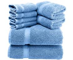 Luxuriöses 8-teiliges Badetuch-Set, 700 g/m² Dicke, gekämmte Baumwolle, Hotelqualität, sehr saugfähig, 2 Badetücher, 2 Handtücher, 4 Waschlappen, Weiß hellblau