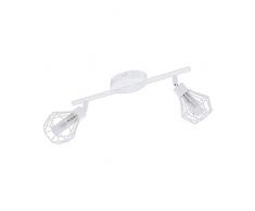 EGLO Deckenlampe Zapata 1, 2 flammige Vintage Deckenleuchte 2-flammig im Retro Look, Deckenspot aus Stahl, Glas: satiniert, Fassung: G9, weiß
