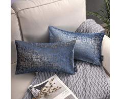 Phantoscope Set von 2 luxuriösen Chenille Roving gewebt quadratisch Überwurf Kissenbezug Kissenbezug für Couch Bett und Stuhl 12 x 20 blau