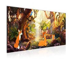Bilder Kinderzimmer Wald Tiere Wandbild 100 x 40 cm Vlies - Leinwand Bild XXL Format Wandbilder Wohnzimmer Wohnung Deko Kunstdrucke Orang 1 Teilig - MADE IN GERMANY - Fertig zum Aufhängen 022712b