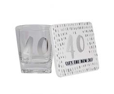 Happy Homewares Whiskyglas und Untersetzer zum 40. Geburtstag – Its The New 30 40th Silber