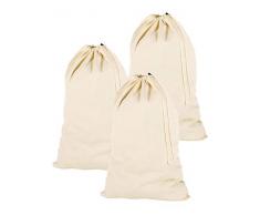 Elina Home Pack 3 Wäschesack, extra groß, 100% Baumwolle, strapazierfähig, Naturbaumwolle, 28 x 40 cm, vielseitig verwendbar, Einheitsgröße, Beige