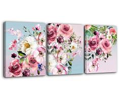 Mofutinpo Leinwandbild mit Blumenmotiv, für Schlafzimmer, Frau, Wanddekoration, 3-teilig, gerahmt, Kunstwerk, Moderne Pflanzen, für Küche, Zuhause, Badezimmer, Mädchen, Wanddekoration, 40,6 x 61 cm