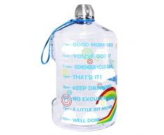 QuiFit Wasserflasche mit Zeitmarkierung und Griff, 450 ml, BPA-frei, wiederverwendbar, motivierende Sport-Trinkflasche, hilft Ihnen, mehr Wasser zu trinken, regenbogenfarben, 1 gallon