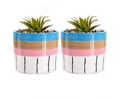 Sun-E 12 cm künstliche Mini-Pflanzen aus Kunststoff mit Topf, einzigartige grüne Sukkulenten in runder Keramik-Topf für Regal, Küche, Tresen, Büro, Dekoration, Topf, Zuhause, Hochzeit, Dekoration, Zubehör (2 Stück, rund)