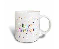 3dRose Happy New Year Colorful Rainbow Text und Multicolor Konfetti Dreiecke Becher, Keramik, weiß, 10,16 x 7,62 x 9,52 cm