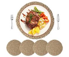 HomeDo, Rund, Natur Stroh Gewebt Tischsets Holz Geflochten Matte 11.8(30cm) Grass-4