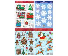 Enlightening Minds Fensterklammern für Weihnachten, Zug, Weihnachtsmann Schlitten, Lebkuchenhaus, Schneeflocken, 4 Stück
