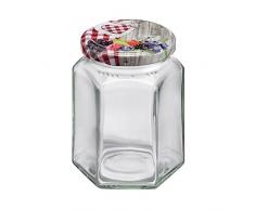 Westmark 6 Sechseckige Einmachgläser mit Twist-Off-Deckel, Glasvolumen je 288 ml, Glas/Weißblech, Transparent/Bunt, 66432270