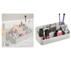 iDesign Clarity Kosmetik Organizer mit Griffen | Sortierbox mit 14 Fächern für Make-Up & Accessoires | Ablagesystem auch für Bürozubehör | Kunststoff hellgrau