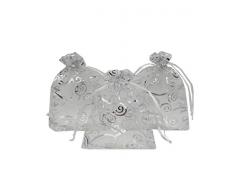 Ankirol 100 Stück Organza-Geschenkbeutel für Hochzeiten, Babyparty, Rattan-Druck, Geschenktüten, Samples Display Kordelzug Beutel, Organza, Silber, 3.5x4.5