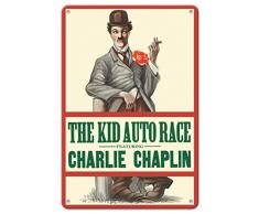 Pacifica Island Art Filmposter C.1914 The Kid Auto Race - Charlie Chaplin - Regie von Henry Lehrman - Venice Beach, Kalifornien 8 x 12 in Tin Sign Mehrfarbig