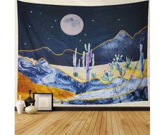 Ameyahud Kaktus Wandteppich Mond und Kaktus Wandbehang Wandteppich Aquarell Psychedelic Berg Wüste Kaktuspflanze Bedruckt Wandteppich für Schlafzimmer Wohnzimmer Schlafzimmer, Polyester-Mischgewebe, cactus, L/ 59.1 × 78.7