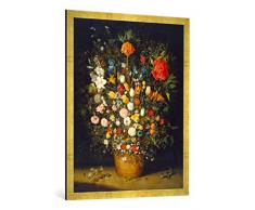 Gerahmtes Bild von Jan Brueghel der Ältere Blumenstrauß, Kunstdruck im hochwertigen handgefertigten Bilder-Rahmen, 70x100 cm, Gold Raya