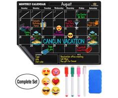 Magnetischer, trocken abwischbarer Kalender für den Kühlschrank – großer Monatskühlschrankkalender Whiteboard. Bonus 6 Emoji-Magnete, 4 Farbmarker, Radiergummi. Kinder-Organizer-Liste für Küchen-Kühlschrank, 40,6 x 30,5 cm, Schwarz