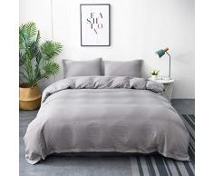 M&Meagle Bettbezug, weiß, einfarbig, Knopfleiste, 100% Mikrofaser mit gewaschener Baumwolle, fühlt Sich an wie eine sehr weiche Baumwolle Queen(90×90) grau