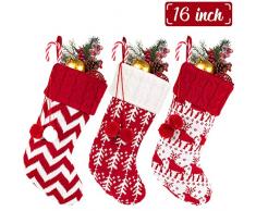 Whaline Weihnachtsstrümpfe, gestrickt, groß, Weihnachtsstrümpfe zum Aufhängen, für Weihnachtsdekorationen und Familie, Urlaub, Dekoration, Weiß und Rot