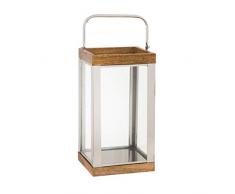 Benjara Laterne aus Holz und Metall, mit Glasscheiben, groß, Braun/Transparent