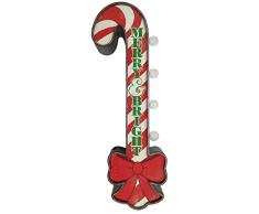 Merry & Bright Weihnachten Urlaub Deko Schild, Gestreift Candy Cane und Schleife Design mit Distressed rustikalen Finish, Doppelseitig Festzelt Metall Schild Beleuchtet von Großen LED Lichtern