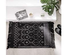 idee-home marokkanischer Flickenteppich, 61 x 91 cm, handgewebte Baumwolle, grau, Chindi mit Quasten, Überwurf, Fußmatte, für den Innenbereich, für Wohnzimmer, baumwolle, Schwarz , 2.0 ft x 3.0 ft